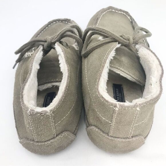 American Eagle Gray Suede Cream Shearling Soft Structure Lace up Moccasin Shoes - Picture 6 of 10